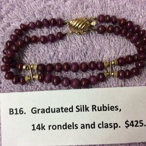 Graduated Silk Ruby Gemstones and a14k Gold Domed Clasp